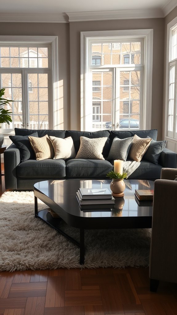 layered textures enhance dark couches