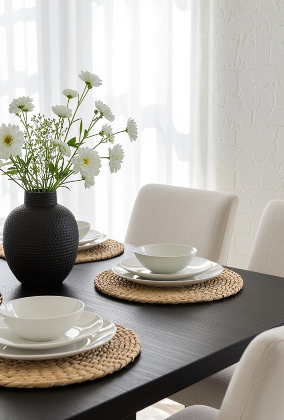 layered textures enrich monochrome dining