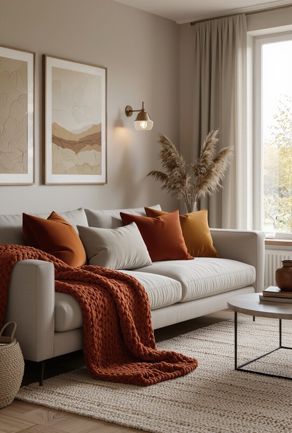layered throws and textured pillows