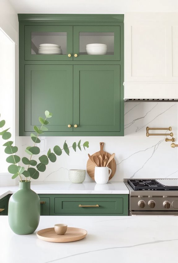 layered two tone green cabinetry