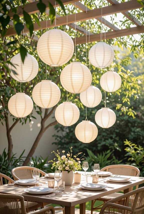 layered varied sized lanterns ambiance