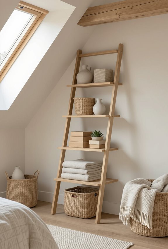 lean ladder shelf vertically