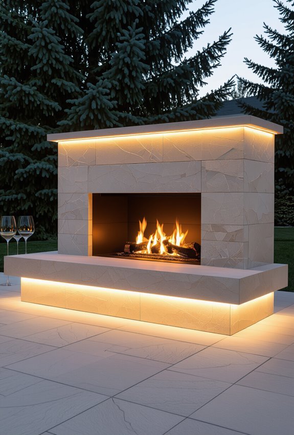 led accented fireplace ambiance lighting
