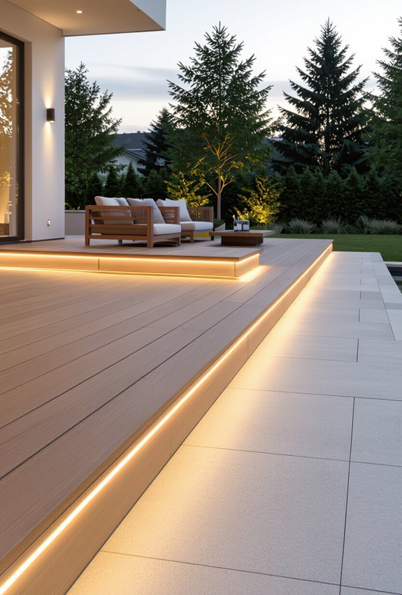 led bordered deck and steps
