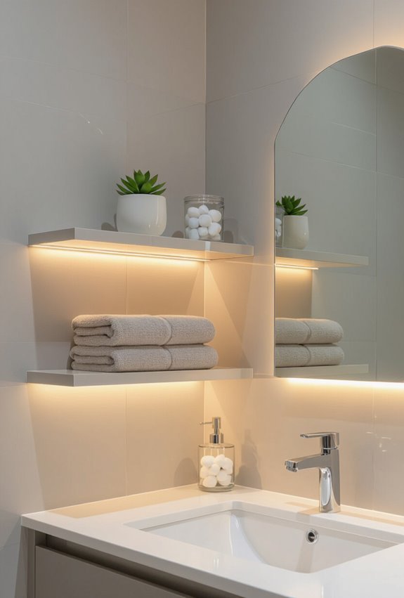 led lit floating bathroom shelves