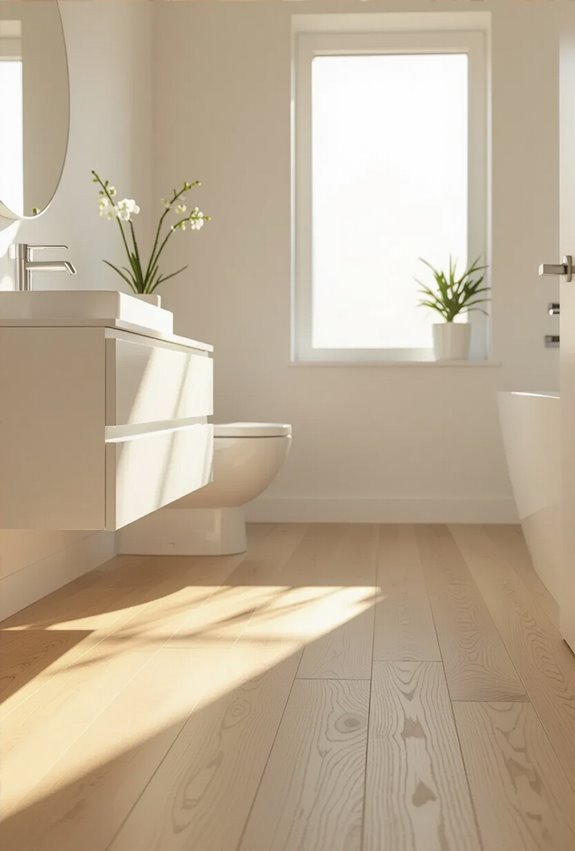 light maple brightens bathroom