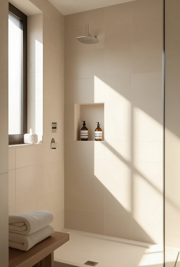 light neutral tiles enlarge space