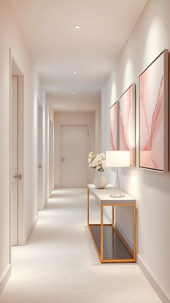light pink hallway art