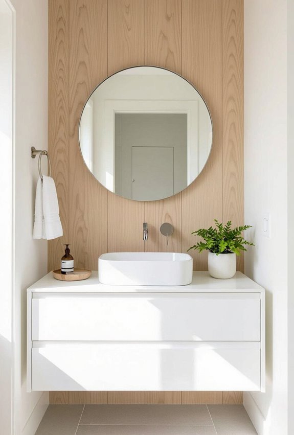 light wood paneled bathroom