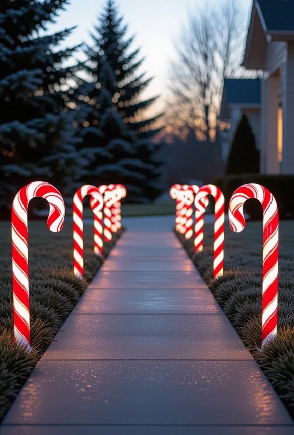lighted candy cane driveway path