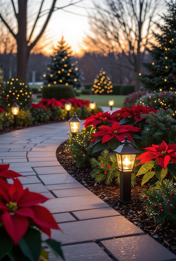 lighted markers with seasonal plants