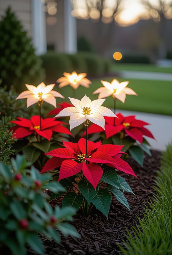 lighted poinsettia solar stakes