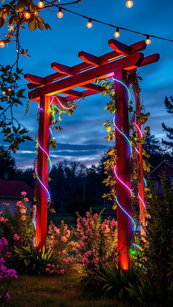 lighted trellis enhances ambiance
