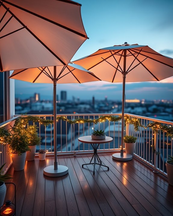 lighted umbrellas enhance ambiance