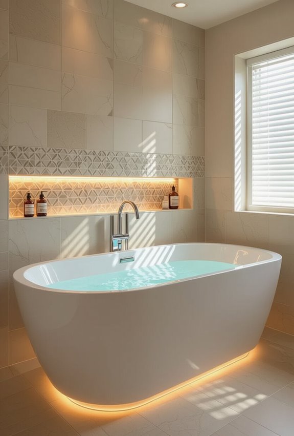 lighting emphasizes bathtub tile patterns
