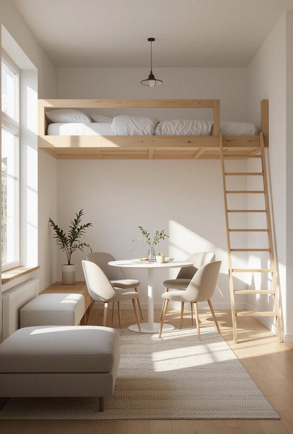lofted bed frees space