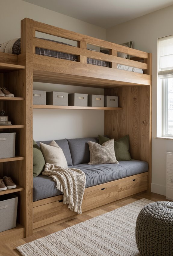 lofted bed with storage