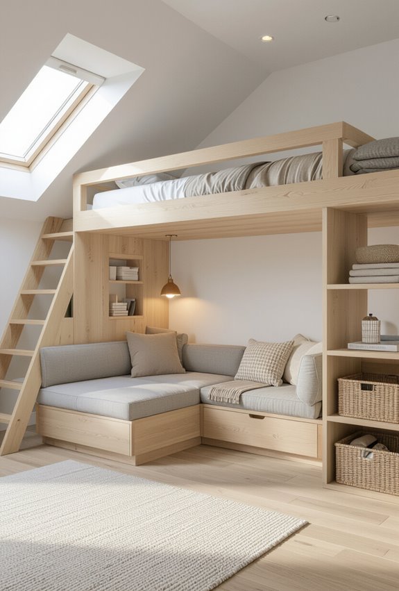 lofted bed with workspace