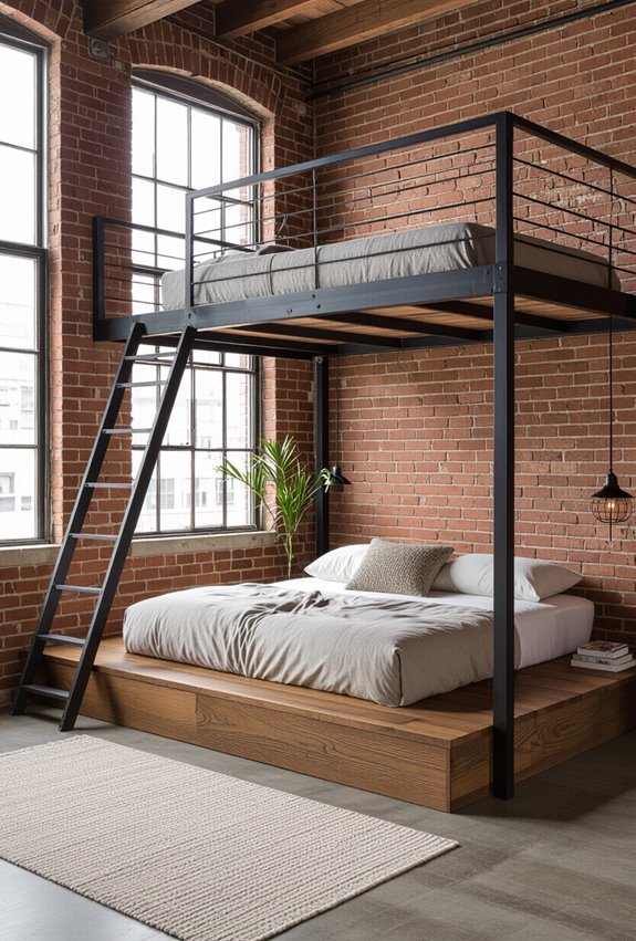lofted industrial storage bed