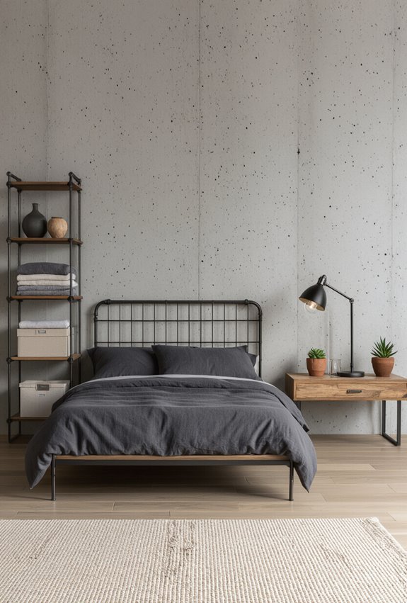 lofted multifunctional industrial bedroom