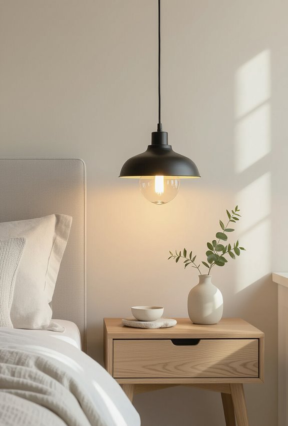 low hung oversized bedside pendants