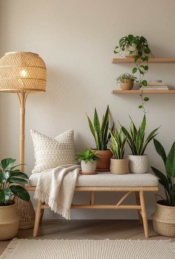 low light boho plant corner