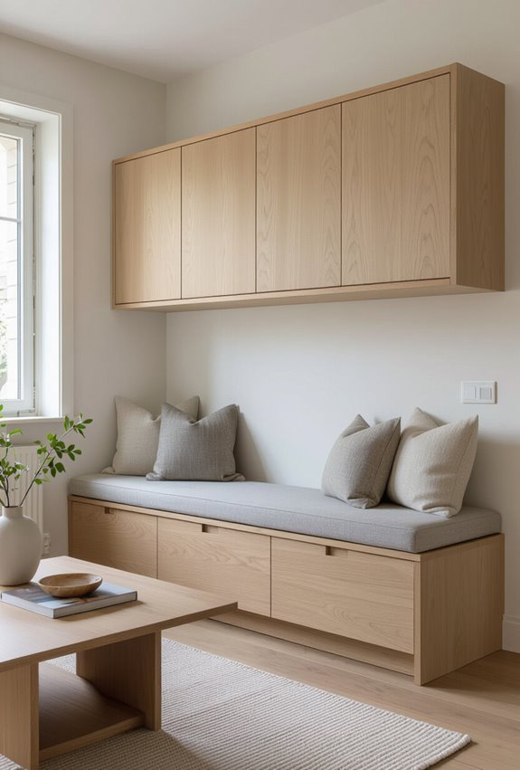 low profile storage bench seating