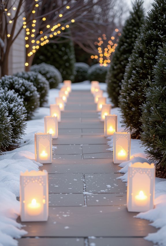 luminary lined welcoming holiday walkway