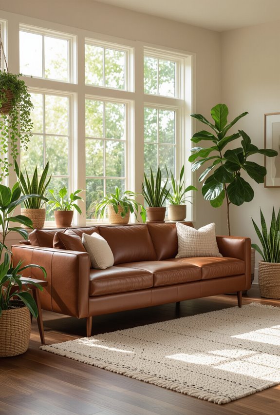 lush greenery complements brown tones