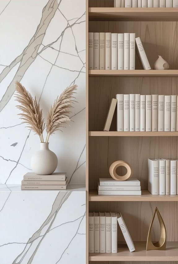 luxe marble veined bookshelf backdrop