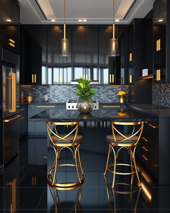 luxurious black and gold kitchen