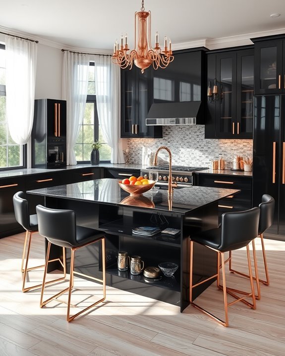 luxurious black rose gold kitchen