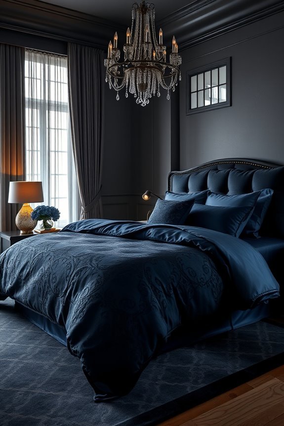 luxurious blue and black bedding