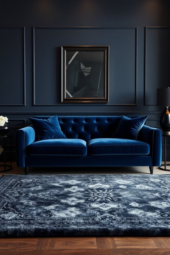 luxurious blue velvet sofa