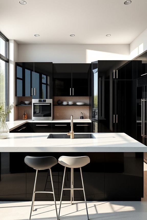 luxurious glossy black cabinets