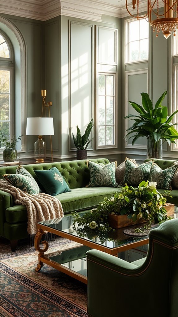 luxurious green velvet sofas
