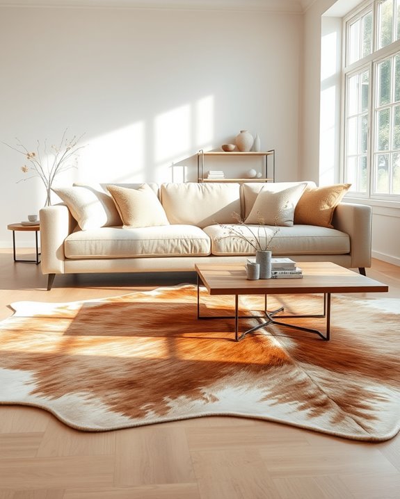 luxurious hide rug layering