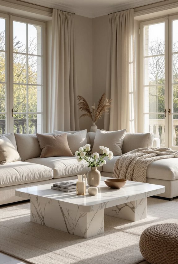 marble accented european living room