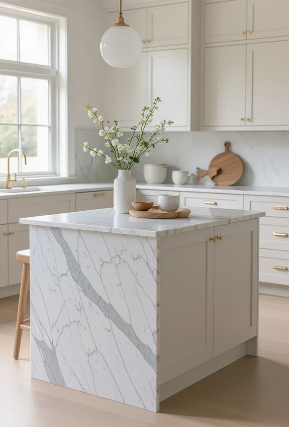 marble topped island with storage