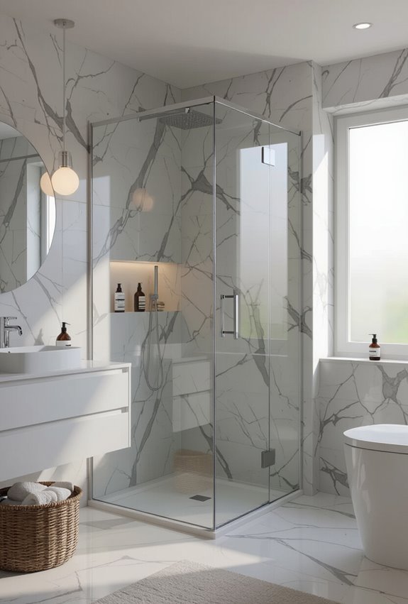 marble vanity with glass