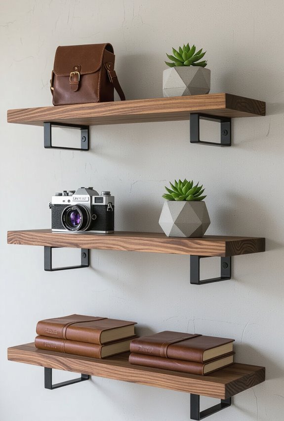 masculine stained floating shelves