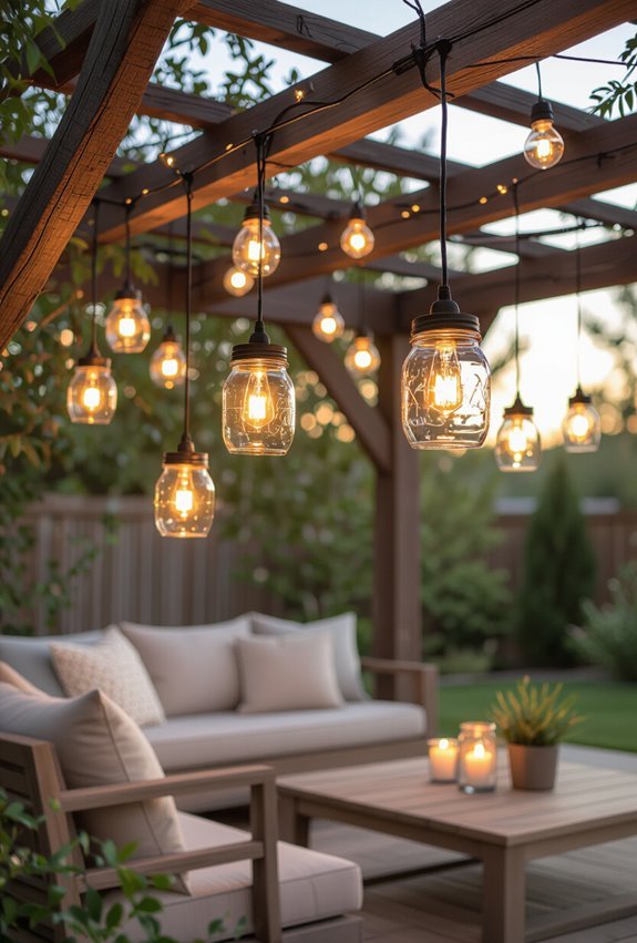 mason jar cafe lights suspended