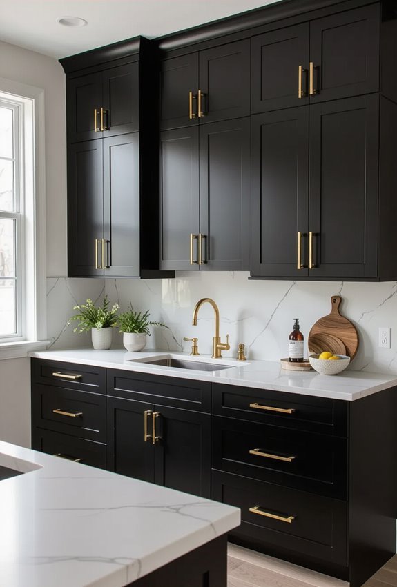 matte black cabinets with gold
