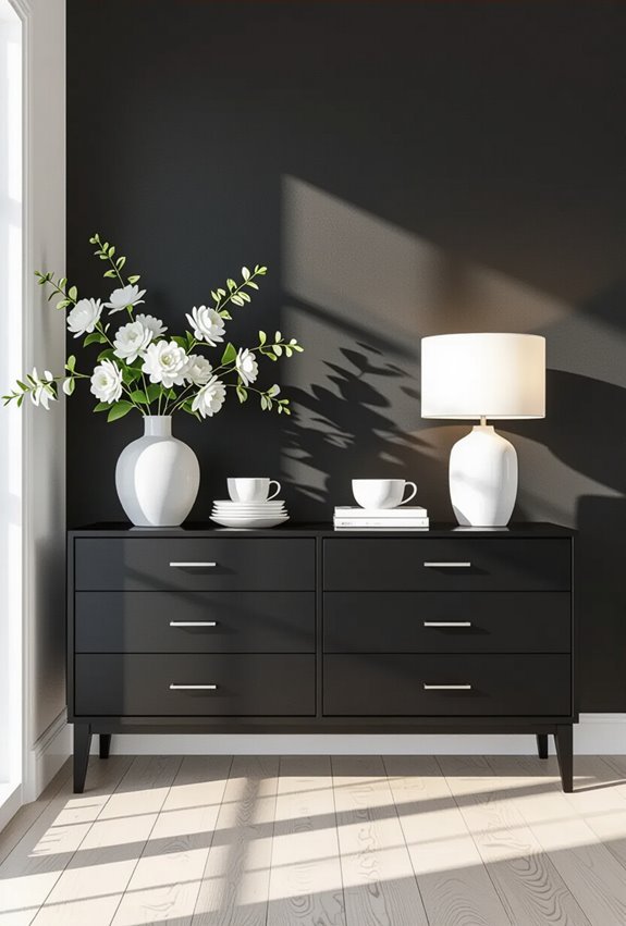 matte black dressers white decor