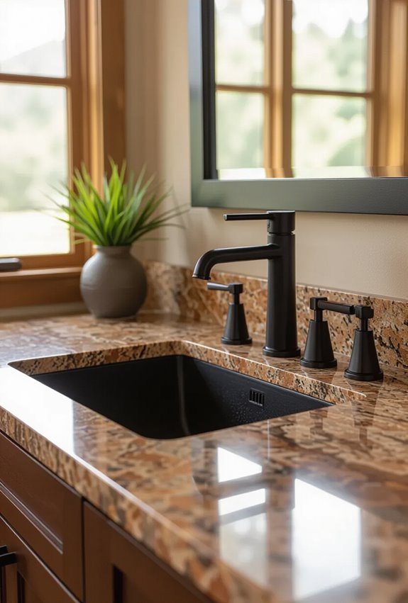 matte black enhances brown granite