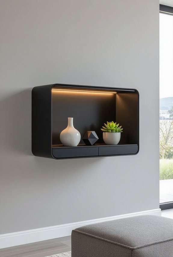 matte black floating display cabinets