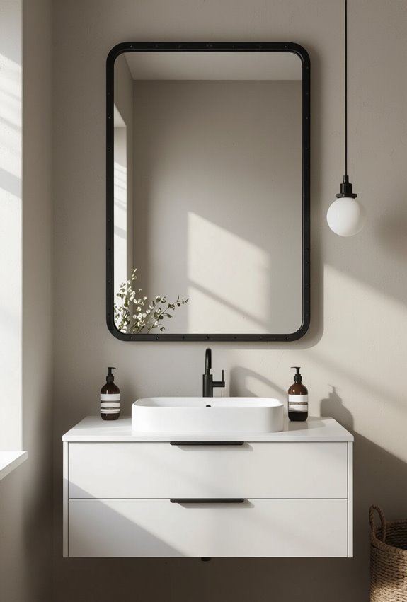 matte black industrial bathroom mirror