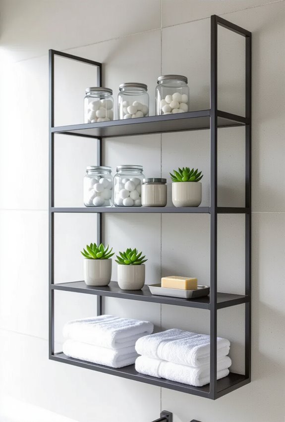 matte black industrial bathroom shelves