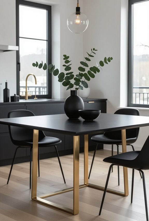 matte black table with gold