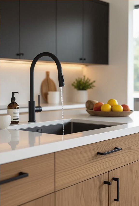 matte black textured hardware contrasts